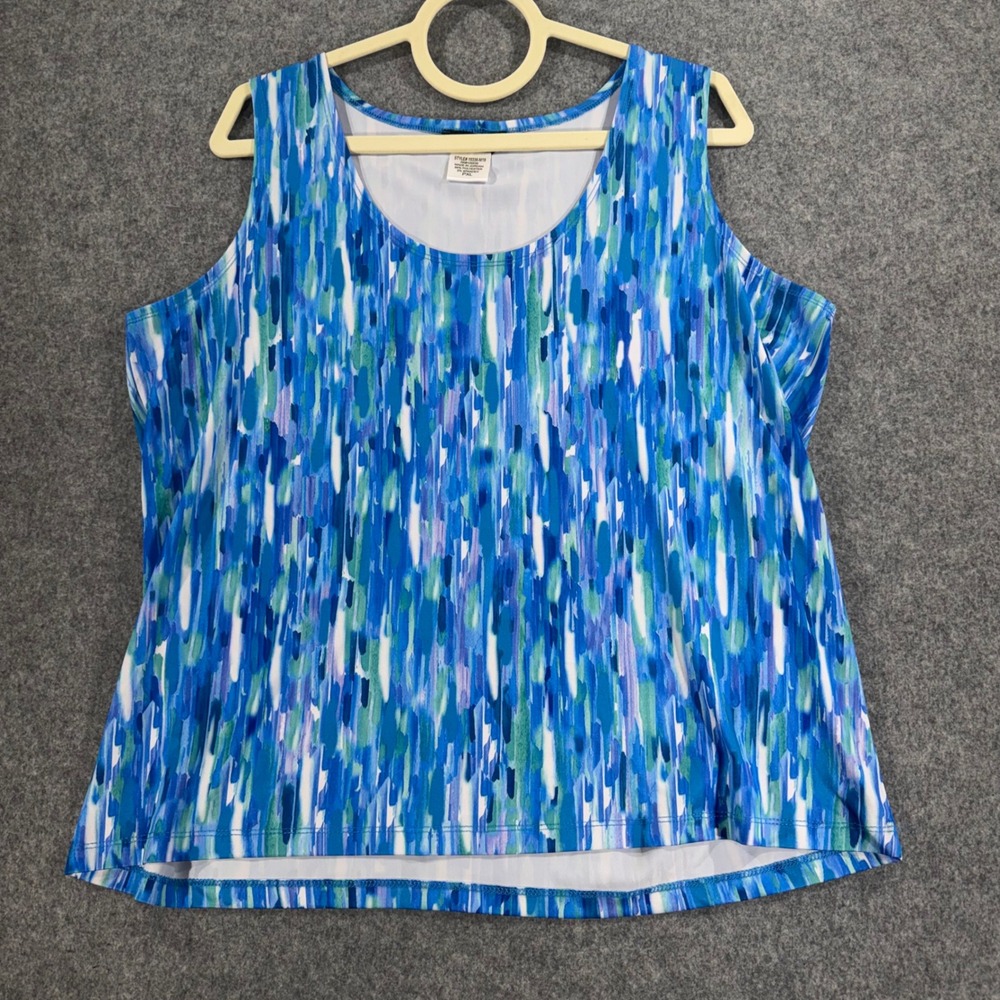 Slinky Brand Womens XL Blue Green Abstract Print Sleeveless Tank Top